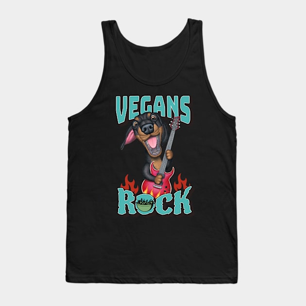 Vegans Rock with Dachshund doxie dog with guitar Tank Top by Danny Gordon Art